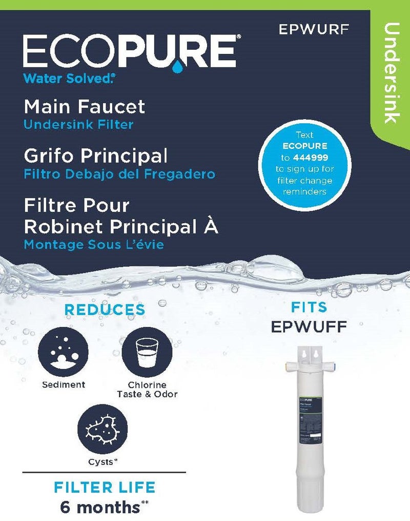 EcoPure EPWURF Main Faucet Replacement Filter â€“ Fits EPWUFF System â€“ NSF-Certified â€“ Reduces Chlorine, Odor & Sediment â€“ 6-Month Life â€“ Quick, Mess-Free Changes - Image 4
